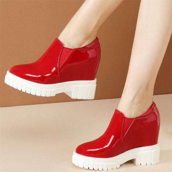 

dress shoes casual women genuine leather wedges high heel platform pumps female round toe fashion sneakers med punk trainers, Black