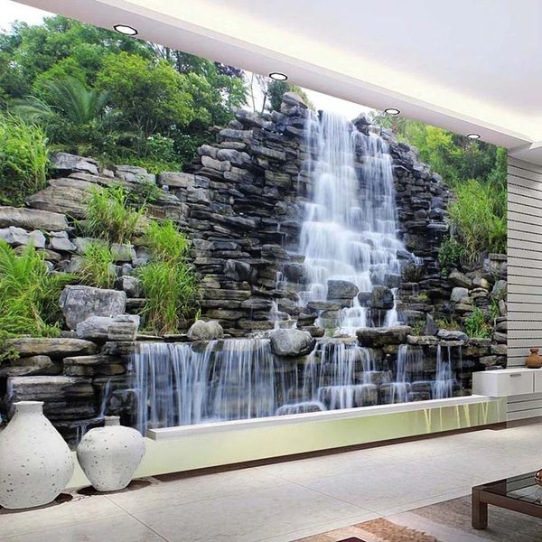 

custom 3d wallpaper water flowing waterfall nature landscape art mural living room bedroom papel de parede decor