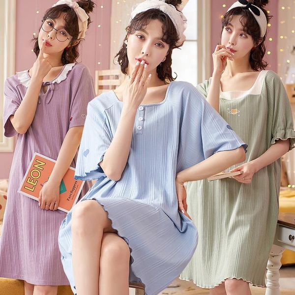 

women's sleepwear 2021 summer cute princess short sleeve cotton nightgowns for women korean loose night dress nightdress home nighty, Black;red