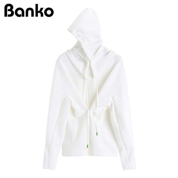 

white hoodies sweatshirt pullover women button design slim casual sweatwear lady 2021 spring big long sleeve hooded outer, Black