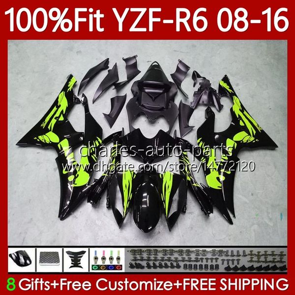 Fairings de injeção para Yamaha YZF-R6 YZF R6 600 R 6 YZF-600 YZFR6 08 09 10 11 12 2013 2014 2015 2016 99No.182 YZF600 2009 2010 2012 2012 Green Light 13 14 15 16 Corpo do OEM