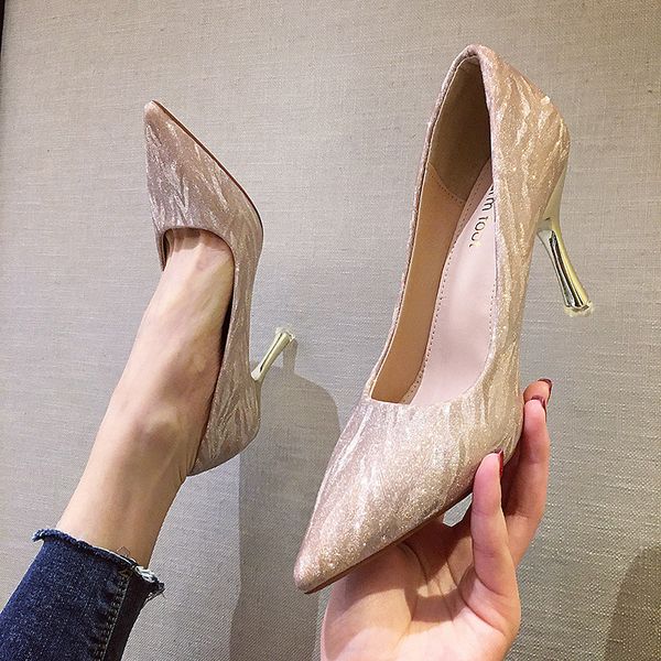 

2021 new luxury sier champagne wedding shoes woman pointed toe ladies pumps high heels stilettos bling sequins zapatos 7dqp, Black