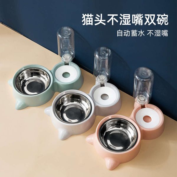 

small and medium sized dog automatic cat water dispenser rice stainls steel double bowl pet products