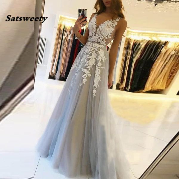 

party dresses v neck long prom 2022 for women gray summer backless white lace dubai evening gown, White;black