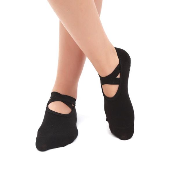 

sports socks women professional anti slip bandage yoga ladies ventilation pilates ballet dance sock slippers, Black