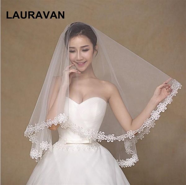

bridal veils elegant wedding accessories short veil ivory one layer appliques lace edge for bride wear, Black