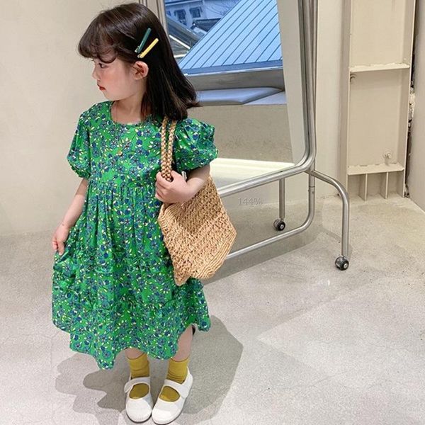 

girl's dresses 2021 summer arrival girls fashion floral dress kids korean design, Red;yellow