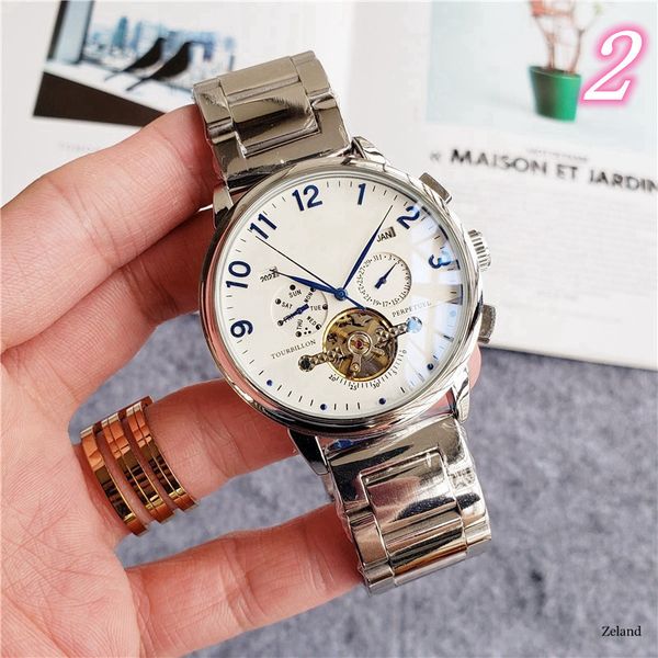 

2021 new quality luxury mens watches large flywheel five stitches 45mm size automatic mechanical watch brand business casual fashion series, Slivery;golden