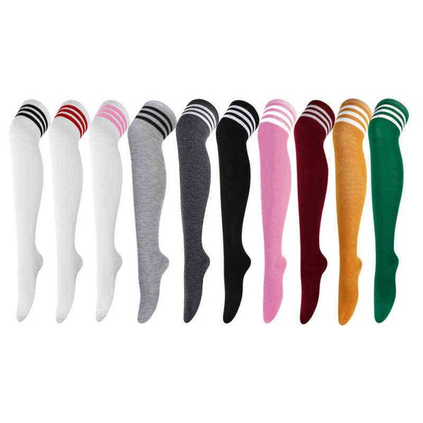 

rmsweetyil thigh high over the knee high socks for women striped long stockings cute kawaii lolita girl leg warmers tube sock y1119, Black;white