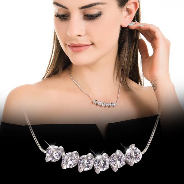 

collarbone chain female heart necklace zircon short wave necklace fashion accessories, Silver