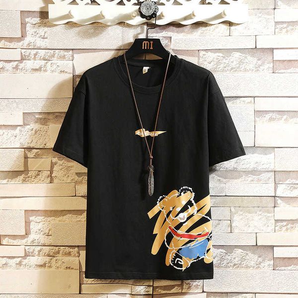 

cake 2021 summer new men's large print short sleeve trend youth round neck pullover t-shirt for men, White;black