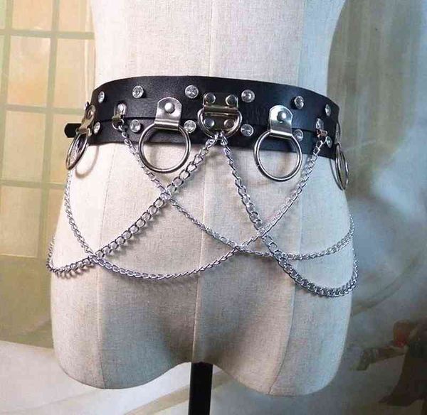 Harajuku Unisex Homens Mulheres Ampla Cintura Cintos PU Círculo Punk Gothic Chain Link Strap Fashion Punk Belt AA220312