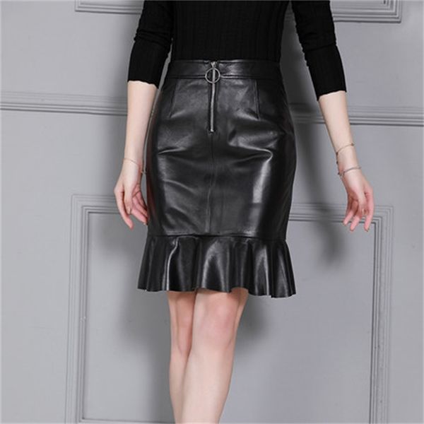 

woman autumn and winter new sheep leather skirt k71 1id6, Black