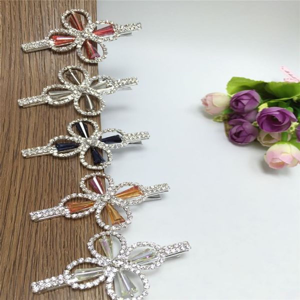 

rhinestone hairpin four leaf flower shop hair accessories bridal hair accessories duck beak side clip, Golden;silver