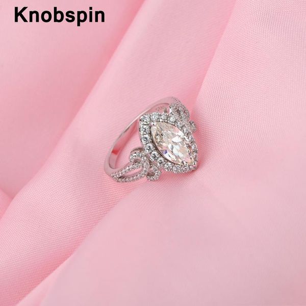 

cluster rings knobspin 100% 925 sterling silver full high carbon diamond sparkling wedding engagement for women fine jewelry wholesale, Golden;silver