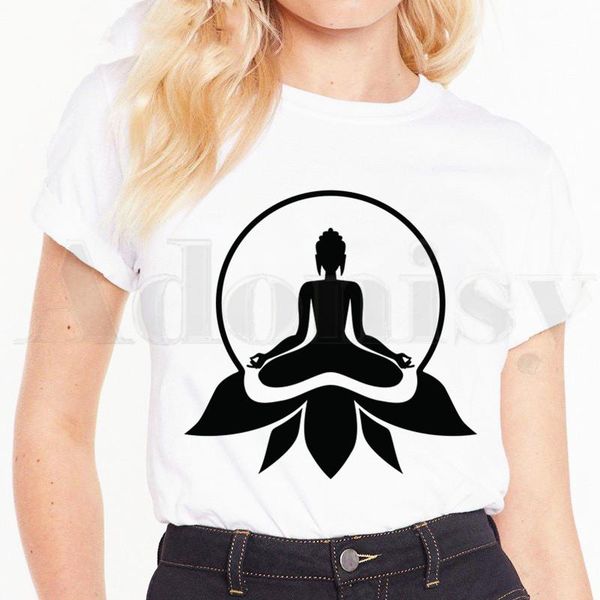 

women's t-shirt short sleeve female tees harajuku vogue vintaget shirts retro buddha namaste yoga, White