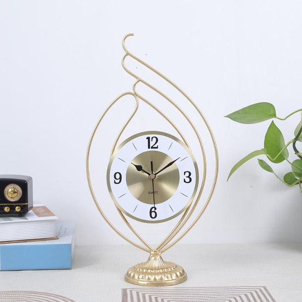 

desk & table clocks european-style golden wrought iron alarm clock creative living room study pendulum deskornaments