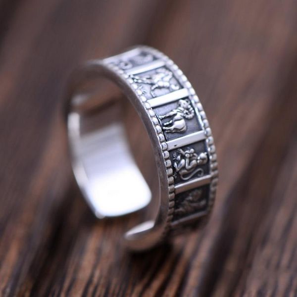 

cluster rings 2021 real pure s990 sterling silver jewelry retro thai zodiac good luck ring adjustable men and women, Golden;silver