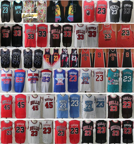 

ncaa north carolina 2020 new xx team 23 michael jd 45 mj scottie 33 pippen dennis 91 rodman retro basketball jerseys, Black;red