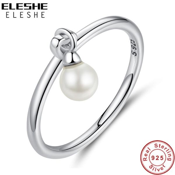 

cluster rings eleshe wholesale genuine 925 sterling silver pearl dangle finger for women trendy wedding engagement gift, Golden;silver