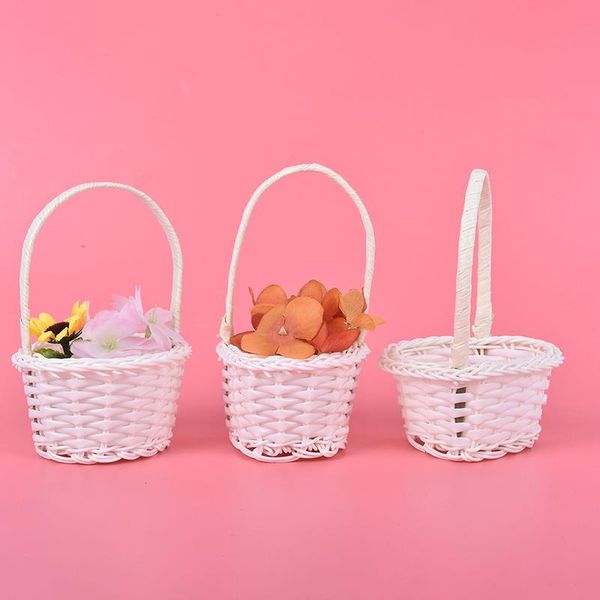 

1pcs mini hand-woven storage baskets plastic weaving storage baskets fabric flower basket fruit rattan cosmetics picnic bags