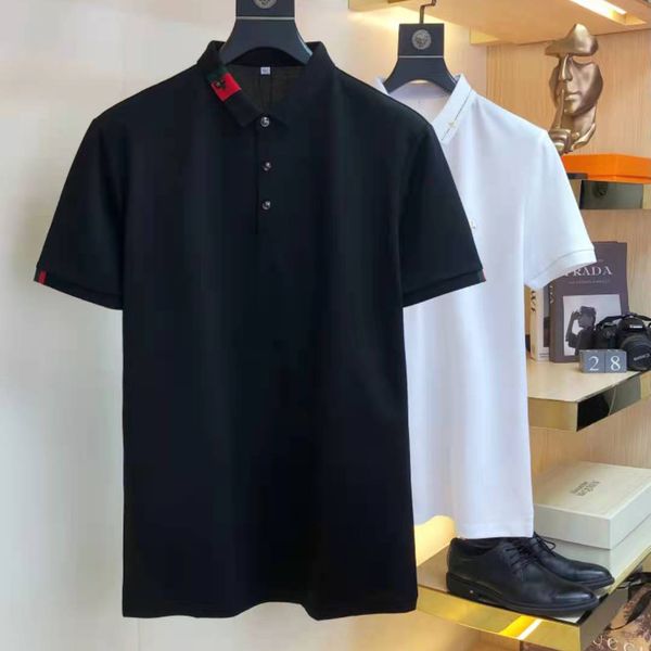 

luxury summer fashion men's t-shirts and polo shirts casual generous rib sleeves with small bee embroidery, White;black