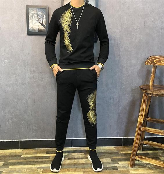 

men's tracksuits 2021 autumn and winter personalized drilling pattern fashion slim comfortable two-piece, Gray