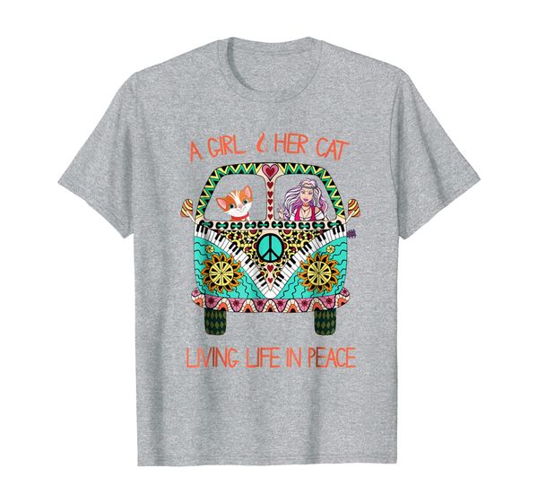 

a girl and her cat living life in peace cute funny shirt, White;black
