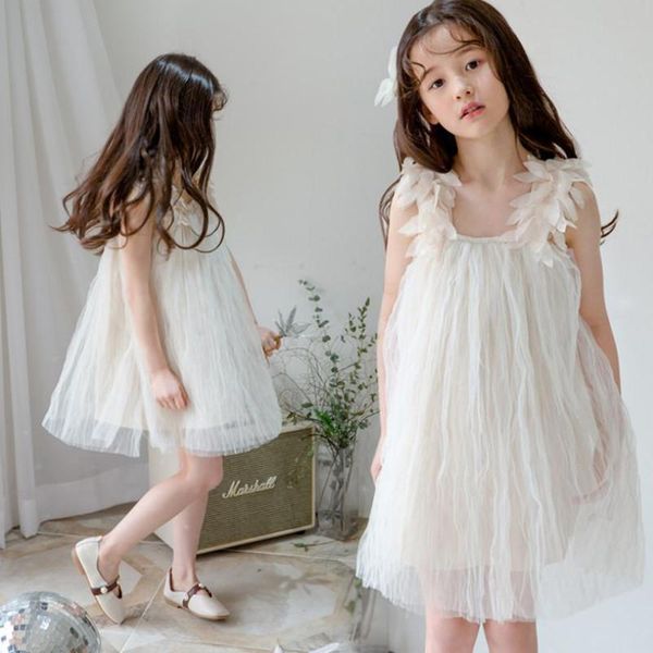 

girl's dresses korean girls princess dress 2021 flower girl sleeveless mesh sling party teenage clothes ball gown 3-10years, Red;yellow