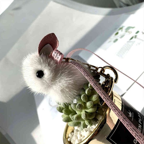 

2021 ins mink hair lying rabbit mini bag pendant immortal flower key chain diy, Silver