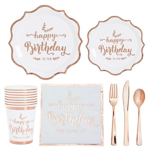 

disposable dinnerware rose gold stamping tableware happy birthday paper plate cups party napkins decorations kids adult