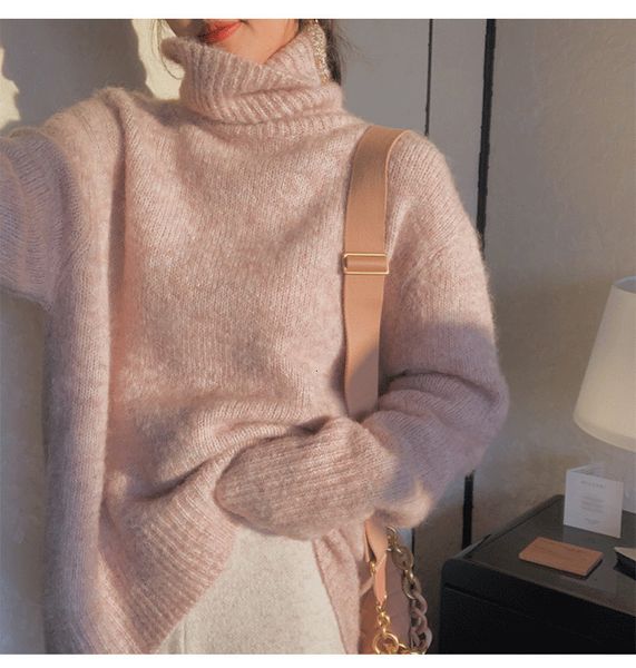 

thick 2021 new cashmere cotton blend turtleneck women autumn winter sweter jumper pull femme hiver knit sweater d0l9, White;black