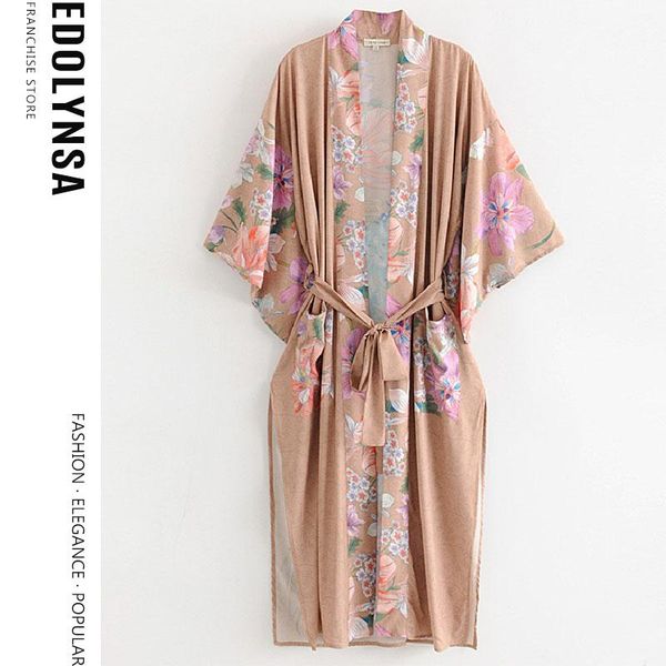 

2021 bohemian printed summer beach wear clothing long kimono cardigan plus size cotton tunic women and blouse shirts a137, White