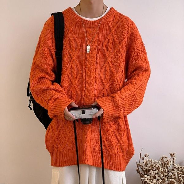

men's sweaters korean fashion sweater men crew neck cable knit jumper winter pullover oversized clothing streetwear 2021, White;black