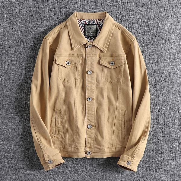 

2021 khaki european and american slim denim jacket men's simple pocket versatile youth casual coat outerwear sale 0590 kf32, Black;brown