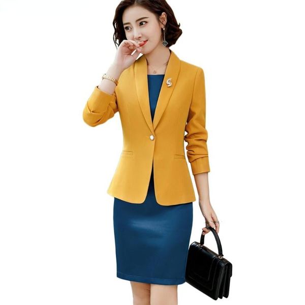 

two piece dress elegant women skirt suit for business work interview el wear slim single button blazers with set, White