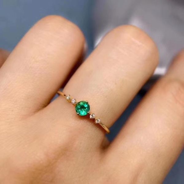 

cluster rings lovely delicate small fine natural green emerald gem ring s925 silver gemstone girl women gilr party gift jewelry, Golden;silver