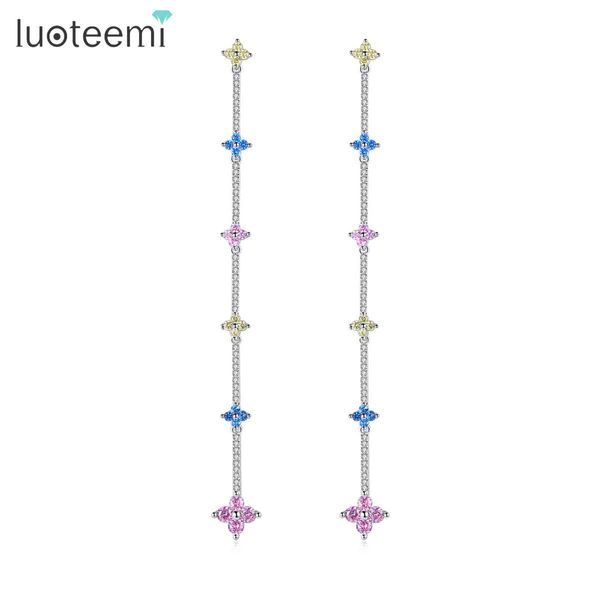 

luoteemi attractive small flower long chain thing drop earrings women bridal wedding double color dangle earring fashion jewelry, Golden