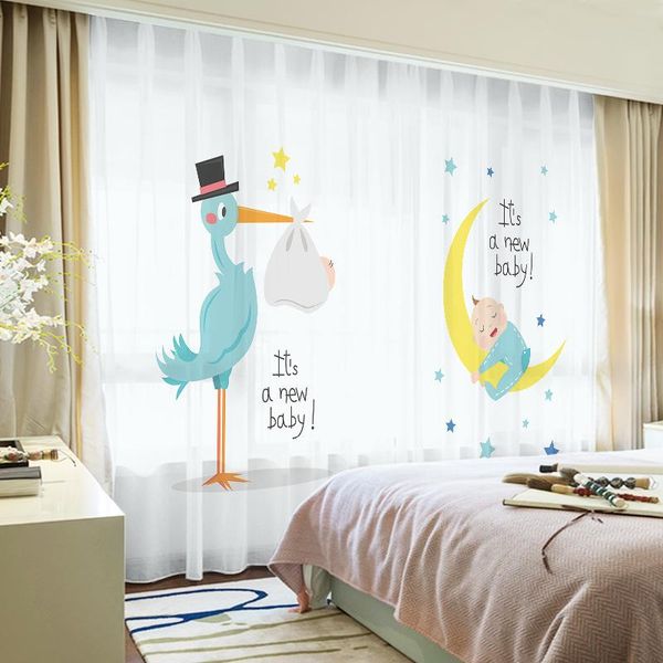 

curtain & drapes custom chiffon window drape for nursery kids children living room bird moon baby khaki gray brown pink blue
