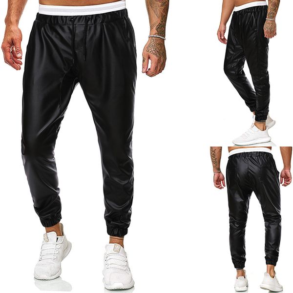 

2021 new fashion winter n roll cool solid black pu leather trousers men fit casual mens streetwear d7dt