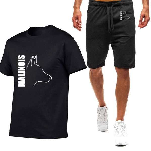 Capelas dos homens Cão bobo Belgian Malinois 2021 Verão 2 Peças Sportswears Fitness Printing Shorts Camisetas Suits Roupas