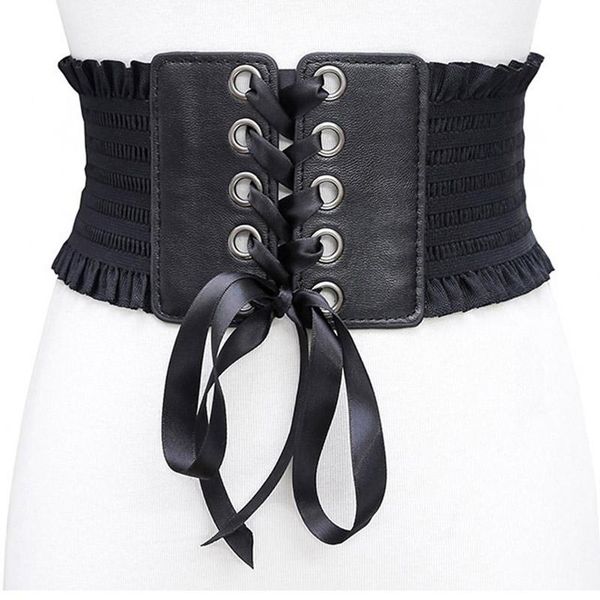 

soft pu leather wide belt women black white lace corset belt female wedding dress waistband, Black;brown