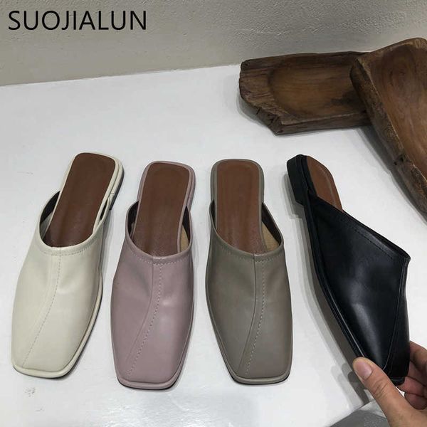 

suojialun fashion weave women mules pointed toe low heels outside slipper elegant ladies slip on slides sandal shoes casual slip 210630, Black