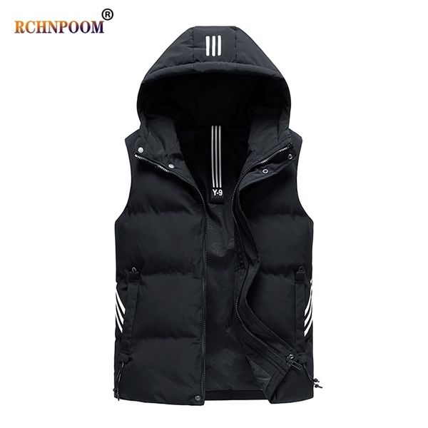

men autumn fashion warm sleeveless hooded jacket vest men winter casual thicken plus size brand clothing waistcoat 7xl 211111, Black;white
