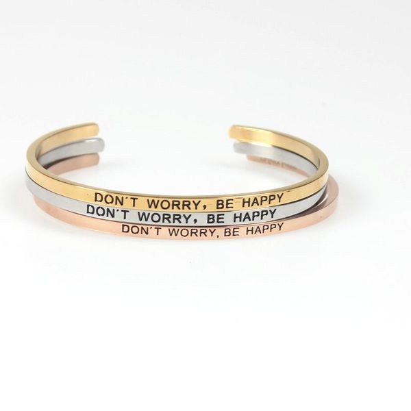 

bangle dont worry be happy customized jewelry stainless steel positive inspirational bracelet cuff for women, Black
