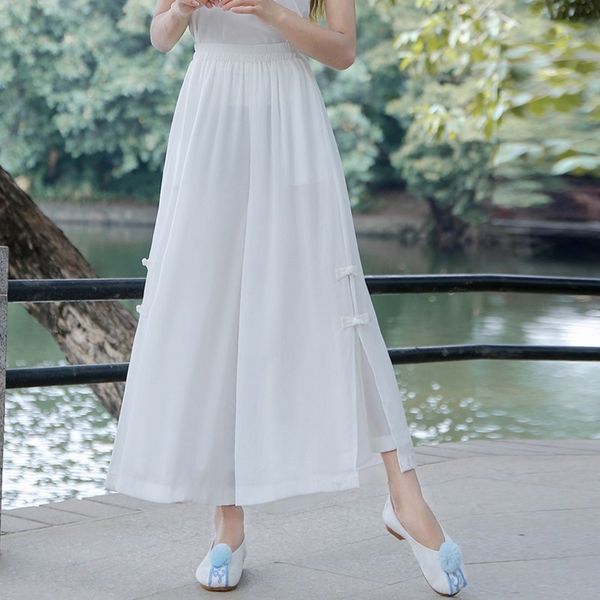 

chinese style wide leg pants summer chiffon high waist traditional chinese pants yoga oriental pants chinese trousers 10501, Red