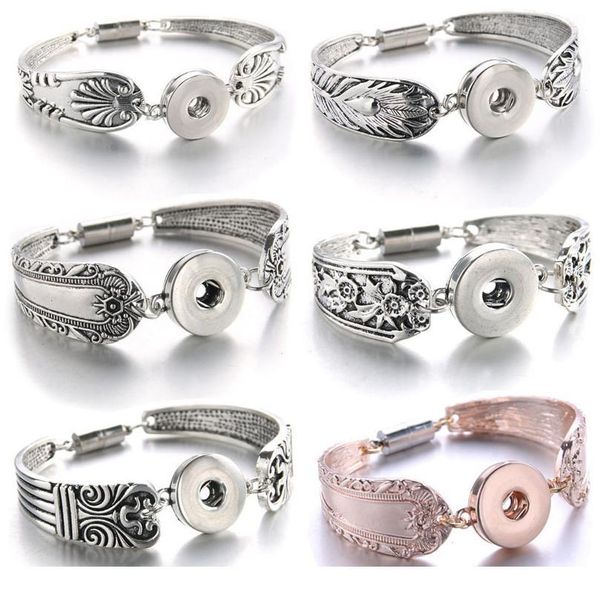 

2019 new metal snap button bracelet bohemian magnet snap bracelet for women 18mm snap buttons interchangeable charm jlloay, Golden;silver