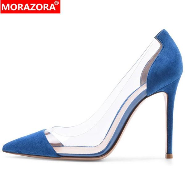 

dress shoes morazora 2021 est women pumps pointed toe spring summer pvc transparent party ladies single big size 45, Black