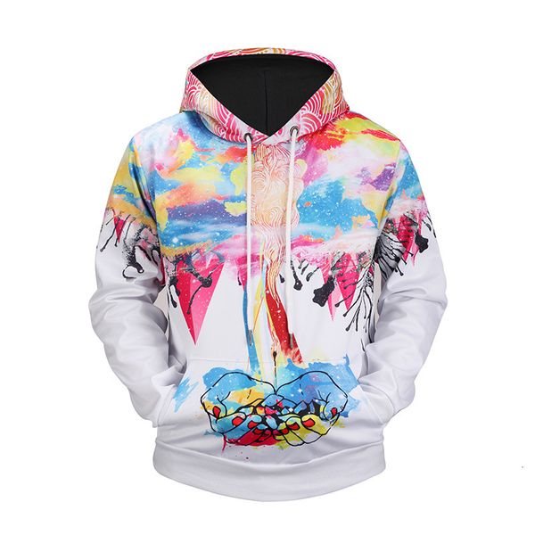 

fashionchao mens leisure brand 3d watercolor digital printing hoodie color men's long sleeve, Black