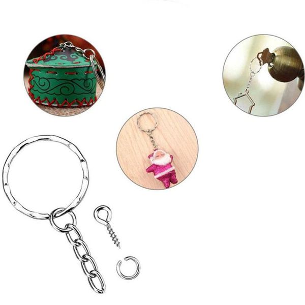 

keychains 50pcs key ring with chain split jump rings screw eye pins for diy jewelry bag hanging keychain making, Silver